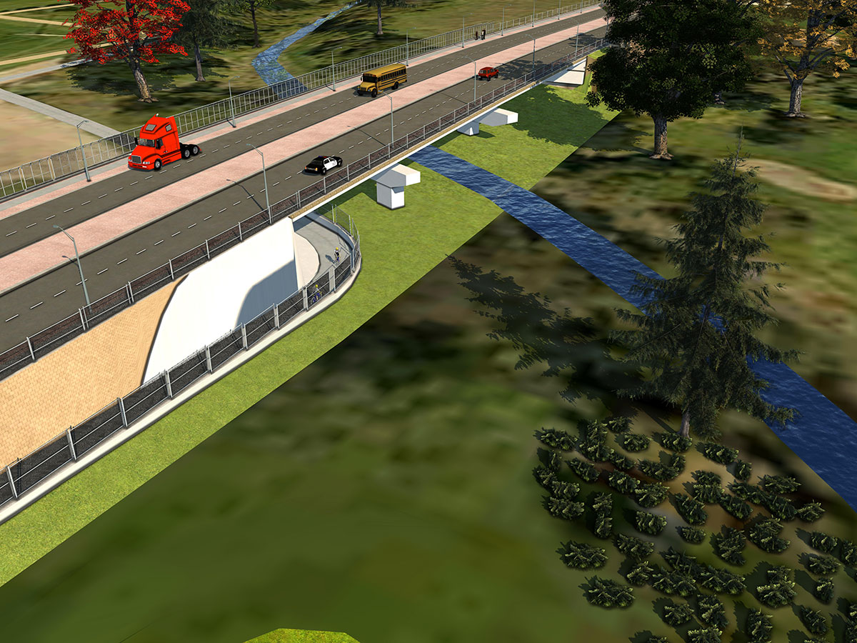 3D Rendering of the Proposed Big Papillion Creek Bridge with trail undercrossing.