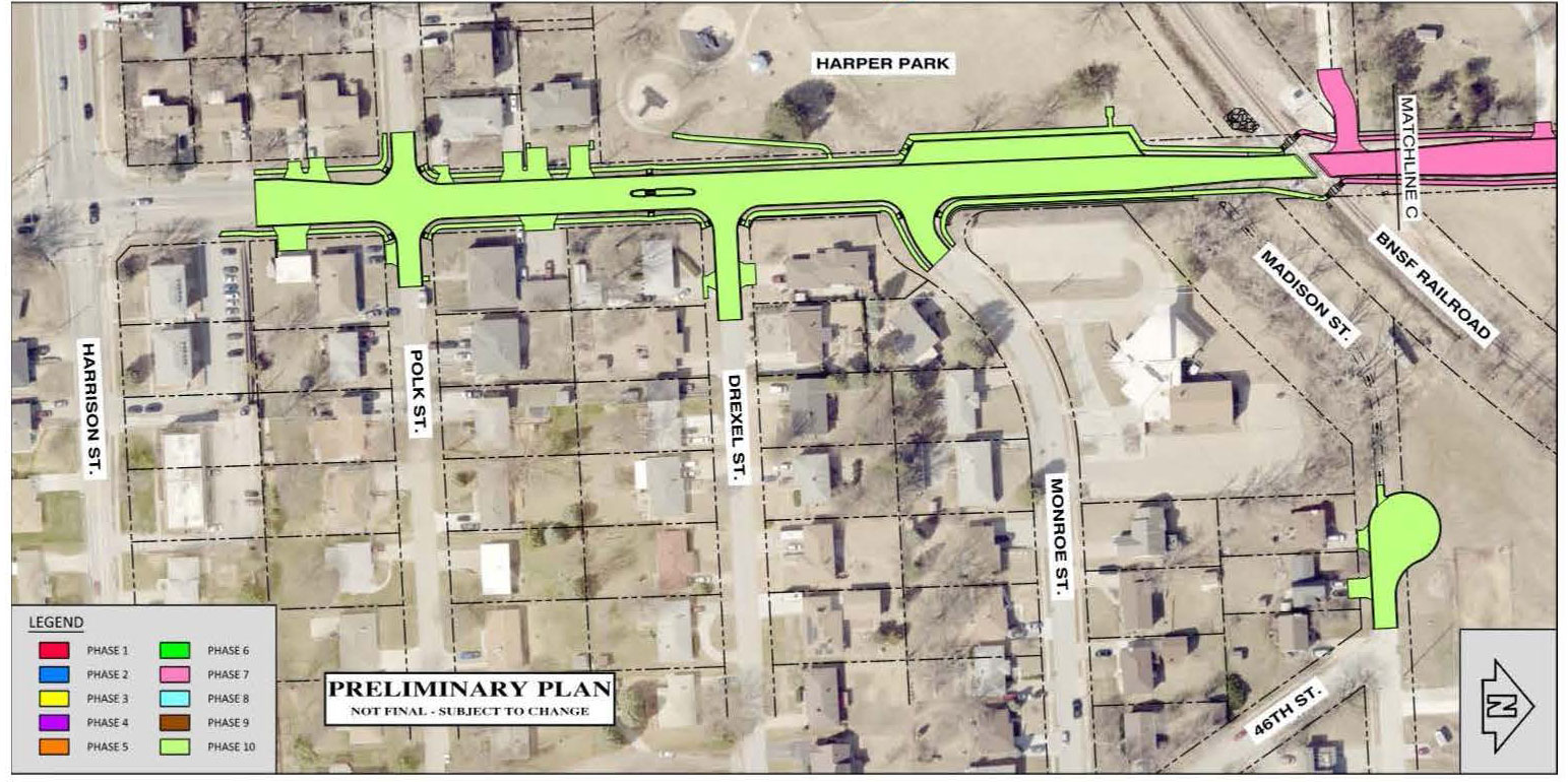 Map showing extent of Phase 10 construction along 48th Street.